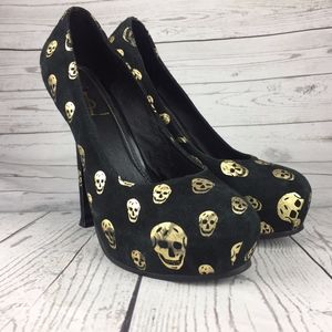 YSL Heels Black Gold Skulls sz 41